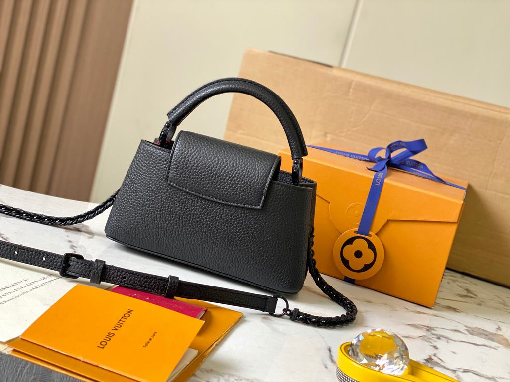 Special Boutique Original Leather   M23955 Black]CAPUCINES EAST WEST Mini HandbagThis Capucines BB handbag is made of gorgeous cowhide leather and matte metal parts to convey a modern attitude with a new horizontal confi