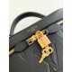 Top of the lineM45598 Black Embossed This small Vanity pouch combines Giant Monogram embossing, an elegant shape and leather top handles. Leather tassels open the zipper with ease, and a padlock keeps it secure. The deta