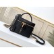 Top of the lineM45598 Black Embossed This small Vanity pouch combines Giant Monogram embossing, an elegant shape and leather top handles. Leather tassels open the zipper with ease, and a padlock keeps it secure. The deta