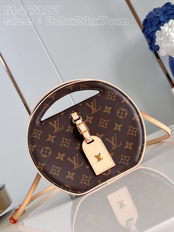 Top [Exclusive M47117] This Around Me bag is made from Monogram-coated canvas, inspired by the LV Circle logo. The logo was created in the 1920s and is featured in Louis Vuitton stores and advertisements. The rounded bag