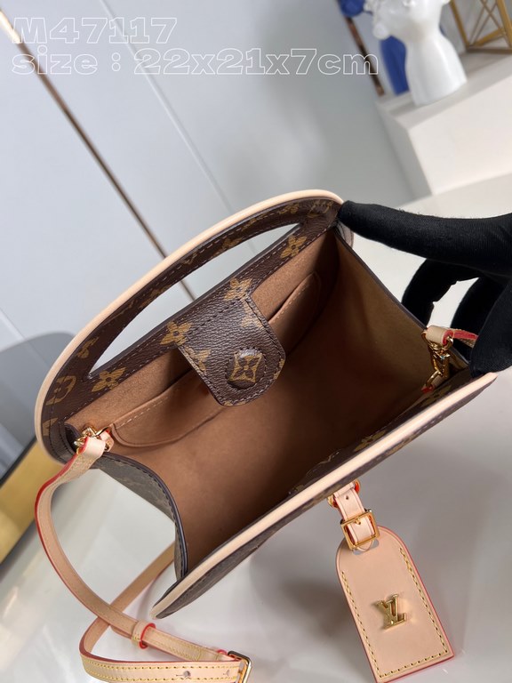 Top [Exclusive M47117] This Around Me bag is made from Monogram-coated canvas, inspired by the LV Circle logo. The logo was created in the 1920s and is featured in Louis Vuitton stores and advertisements. The rounded bag