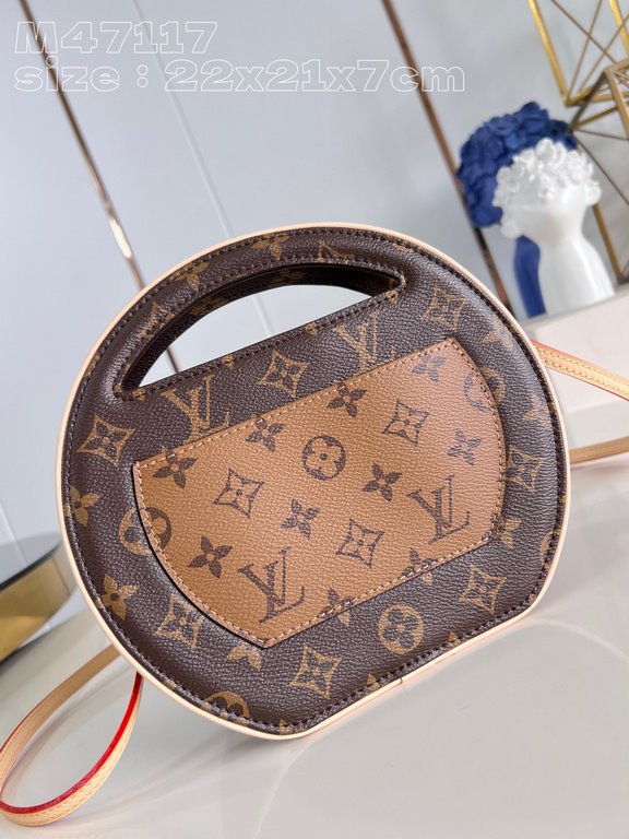 Top [Exclusive M47117] This Around Me bag is made from Monogram-coated canvas, inspired by the LV Circle logo. The logo was created in the 1920s and is featured in Louis Vuitton stores and advertisements. The rounded bag