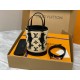 [Nano Bucket Handbag] m82418 wovenThis elegant iteration of the Nano Bucket is made from natural cotton with black leather trim and a black monogrammed combination pattern. This miniature bucket bag has two adjustable le