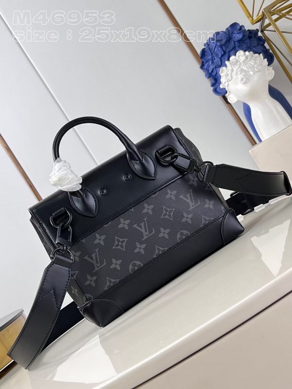 Top of the line [Exclusive M46953 Black Flower] This Steamer pouch combines modern ingenuity with traditional elements, taking its cue from Louis Vuitton's Steamer luggage, with Monogram Eclipse canvas embellished with s