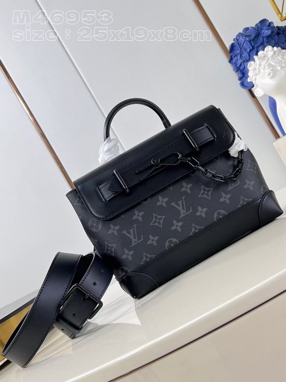 Top of the line [Exclusive M46953 Black Flower] This Steamer pouch combines modern ingenuity with traditional elements, taking its cue from Louis Vuitton's Steamer luggage, with Monogram Eclipse canvas embellished with s