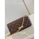 M82509 vintage 】Lily wallet on chain is made from Monogram canvas and combines a sleek rectangular shape with a subtle vintage look. Its flap features gold-tone panels, studs and the Louis Vuitton logo. Large enough to c