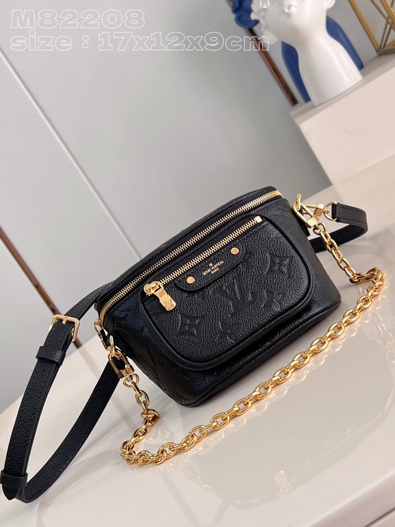 Exclusive M82208 Black Embossed] Louis Vuitton's soft take on the trendy fanny pack design, the Mini Bumbag is crafted from Monogram Empreinte leather and features a zippered main compartment and zippered pockets embelli