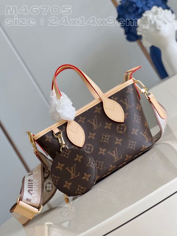 M46705 】This Neverfull BB bag combines classic design with iconic details. Crafted from Damier Ebene canvas, it features a colorful fabric lining and cowhide trims for a roomy but not bulky look. The sides are cinched fo