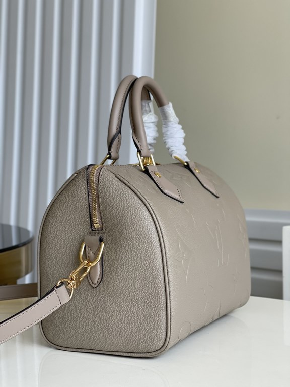 [EXCLUSIVE ACTUAL M58947 KHAKI] Speedy Bandoulière 25 handbag in Monogram Empreinte leather embossed with oversized LV letters, with a shoulder strap for added crossbody option. Dimensions 25.0 x 19.0 x 15.0 cm (L x H x 