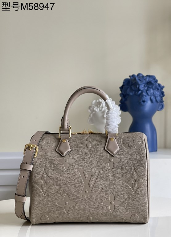 [EXCLUSIVE ACTUAL M58947 KHAKI] Speedy Bandoulière 25 handbag in Monogram Empreinte leather embossed with oversized LV letters, with a shoulder strap for added crossbody option. Dimensions 25.0 x 19.0 x 15.0 cm (L x H x 