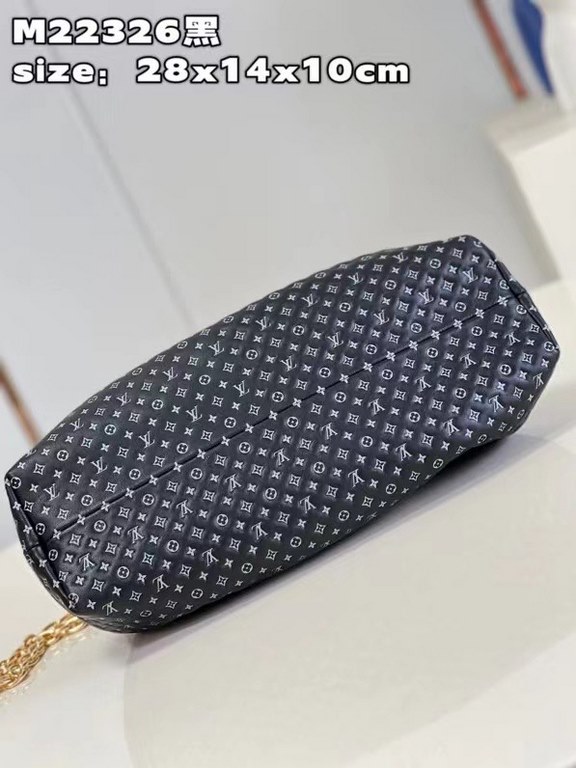 M22326 Black Cloud Bag From the Nanogram Special Collection, the Monogram Clutch is a soft cowhide leather bag with a whimsically proportioned Monogram embossed pattern in a slightly two-tone effect. The rotating handle 