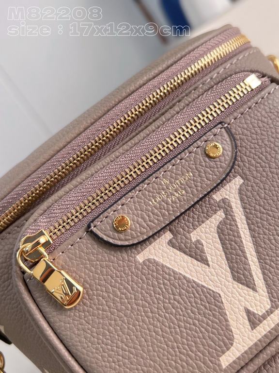 Exclusive M82208 silk-screened in light gray] Louis Vuitton's soft take on the trendy fanny pack design, the Mini Bumbag is crafted from Monogram Empreinte leather and features a zippered main compartment and zippered po