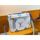 M23055 Blue New for the season from the Messenger Bag Collection POCHETTE MéTIS Medium This Pochette Metis bag features a watercolor effect of LV's letters and Monogram florals on canvas, and a fine Monogram floral patte