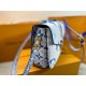 M23055 Blue New for the season from the Messenger Bag Collection POCHETTE MéTIS Medium This Pochette Metis bag features a watercolor effect of LV's letters and Monogram florals on canvas, and a fine Monogram floral patte