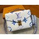 M23055 Blue New for the season from the Messenger Bag Collection POCHETTE MéTIS Medium This Pochette Metis bag features a watercolor effect of LV's letters and Monogram florals on canvas, and a fine Monogram floral patte