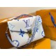 M23055 Blue New for the season from the Messenger Bag Collection POCHETTE MéTIS Medium This Pochette Metis bag features a watercolor effect of LV's letters and Monogram florals on canvas, and a fine Monogram floral patte