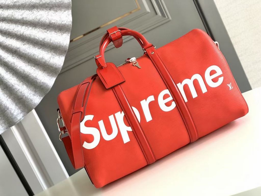 M53419Louis Vuitton~supreme Travel Bag A line of international brands Louis Vuitton and the street a line of brand tide co-branded cooperation models by the EPl water wave pattern cowhide leather made of keppall 45cm tra