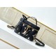 Top of the lineM45780 Black Embossed This Vanity pouch combines Giant Monogram embossing, an elegant shape and leather top handles. Leather tassels open the zipper with ease, and a padlock keeps it secure. The detachable