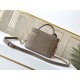 Top of the lineM45608 Embossed Elephant Gray This Vanity pouch combines Giant Monogram embossing, elegant shaping and leather top handles. Leather tassels open the zipper with ease and a padlock keeps it secure. The deta