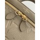 Top of the lineM45608 Embossed Elephant Gray This Vanity pouch combines Giant Monogram embossing, elegant shaping and leather top handles. Leather tassels open the zipper with ease and a padlock keeps it secure. The deta