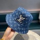 Lv embroidered lettering patchwork washed denim embroidered fisherman hatWashed denim color, show the same model, soft and comfortable fabricsHundreds of casual models, closed eyes into!