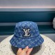 Lv embroidered lettering patchwork washed denim embroidered fisherman hatWashed denim color, show the same model, soft and comfortable fabricsHundreds of casual models, closed eyes into!