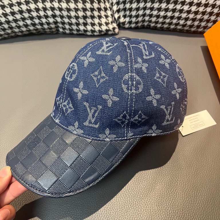 With box cloth bag, LV (Louis Vuitton) new original single baseball cap, cowhide embossed, 11 open mold customized, original denim fabric, workmanship is meticulous and perfect, the quality is superb, the base head circu