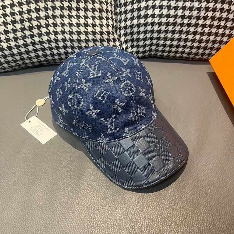 With box cloth bag, LV (Louis Vuitton) new original single baseball cap, cowhide embossed, 11 open mold customized, original denim fabric, workmanship is meticulous and perfect, the quality is superb, the base head circu