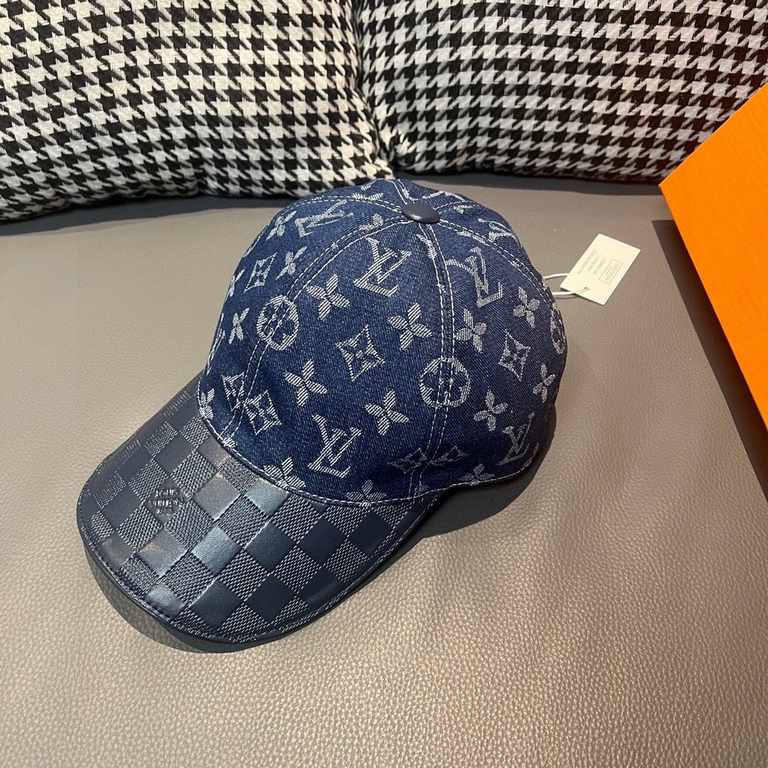 With box cloth bag, LV (Louis Vuitton) new original single baseball cap, cowhide embossed, 11 open mold customized, original denim fabric, workmanship is meticulous and perfect, the quality is superb, the base head circu