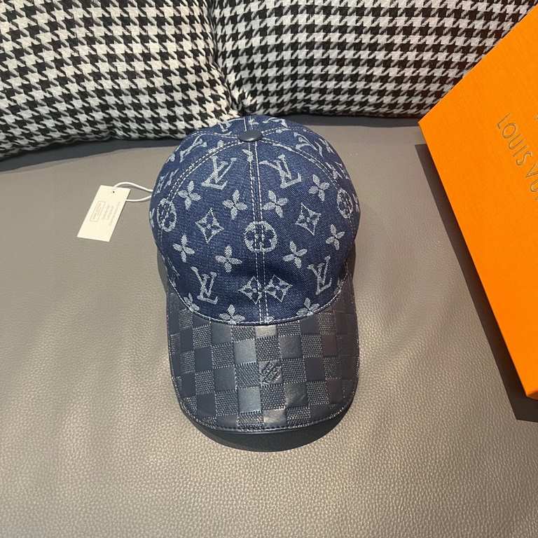 With box cloth bag, LV (Louis Vuitton) new original single baseball cap, cowhide embossed, 11 open mold customized, original denim fabric, workmanship is meticulous and perfect, the quality is superb, the base head circu