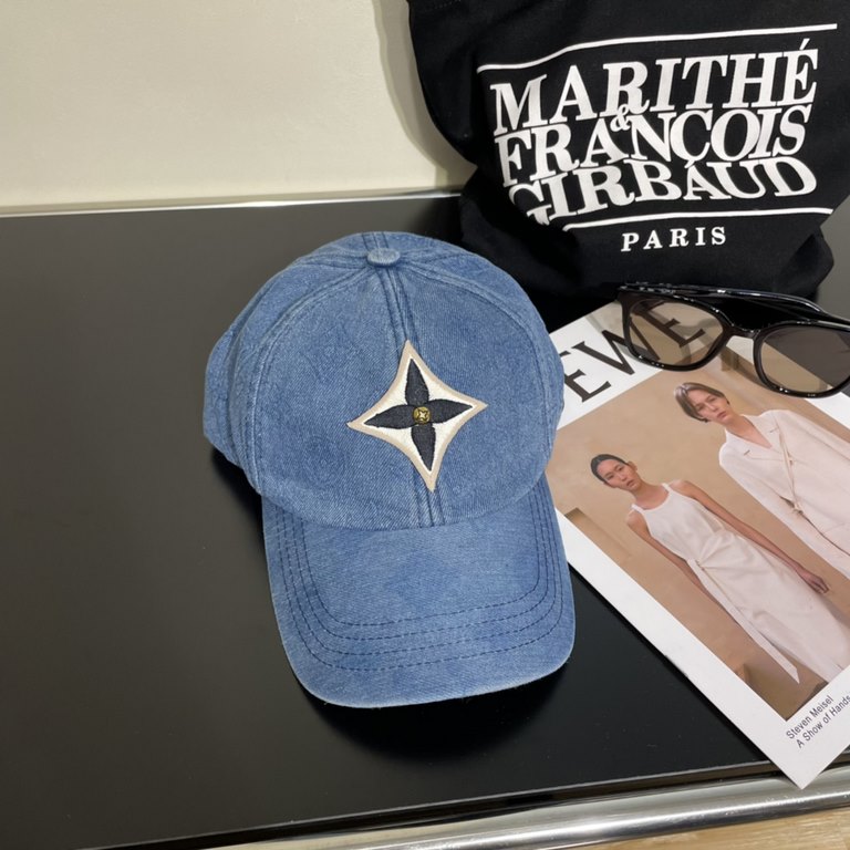 LV Louis Vuitton new denim embroidered baseball capHot technology upgrades, washed cowboy style street style fullMore in line with the style of the current fashion little brother and sister, airport street shooting super