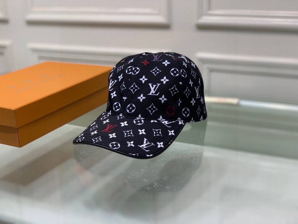 New!New model shipments! With box cloth bag, LV Louis Vuitton new original single baseball cap, colorful printing, counter 11 open mold ordering, original canvas material   head layer cowhide, cotton lining, light and br