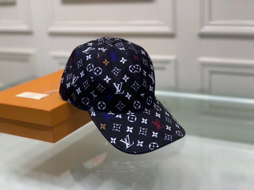 New!New model shipments! With box cloth bag, LV Louis Vuitton new original single baseball cap, colorful printing, counter 11 open mold ordering, original canvas material   head layer cowhide, cotton lining, light and br