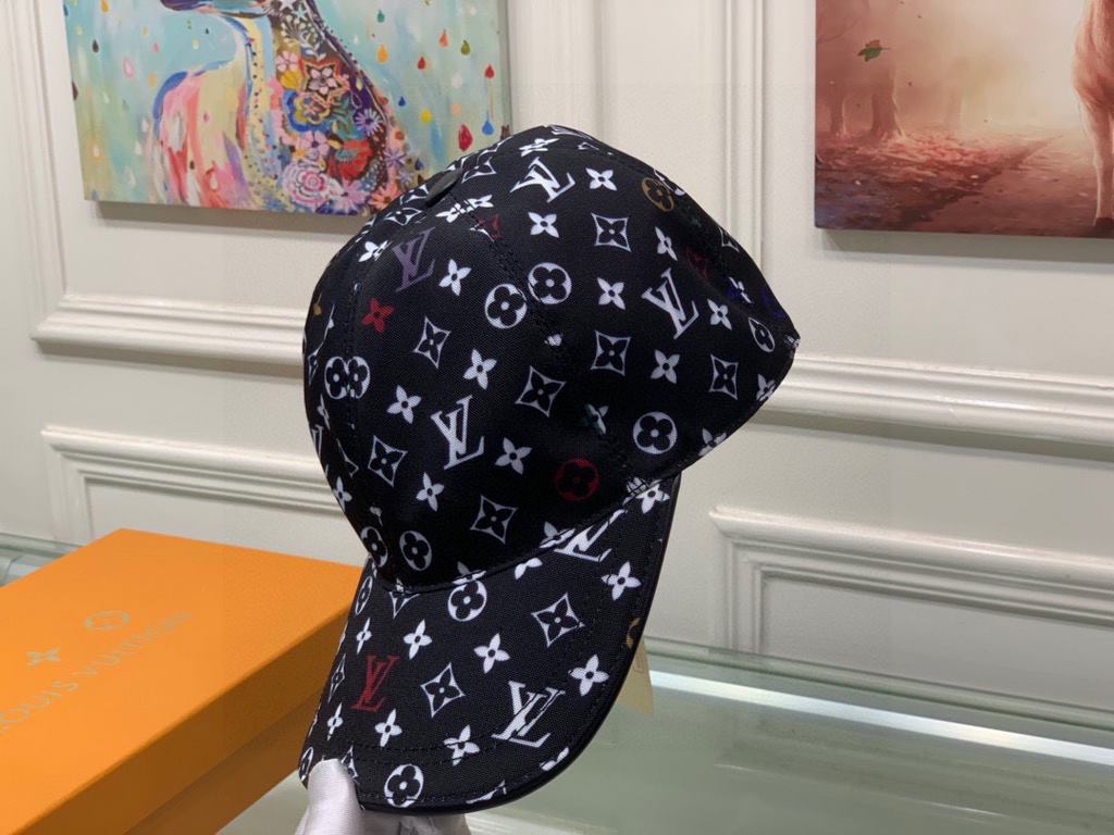 New!New model shipments! With box cloth bag, LV Louis Vuitton new original single baseball cap, colorful printing, counter 11 open mold ordering, original canvas material   head layer cowhide, cotton lining, light and br