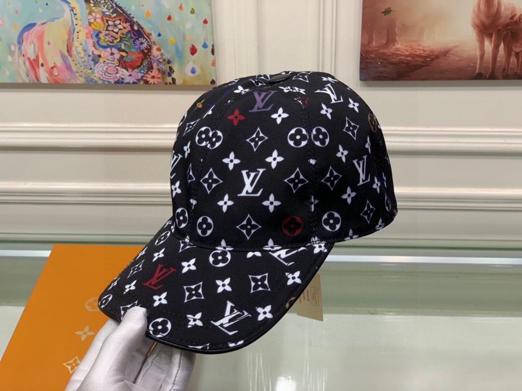 New!New model shipments! With box cloth bag, LV Louis Vuitton new original single baseball cap, colorful printing, counter 11 open mold ordering, original canvas material   head layer cowhide, cotton lining, light and br