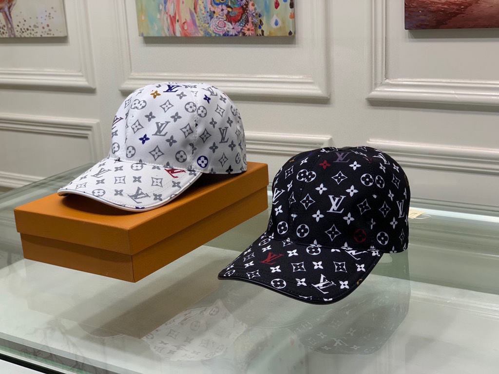 New!New model shipments! With box cloth bag, LV Louis Vuitton new original single baseball cap, colorful printing, counter 11 open mold ordering, original canvas material   head layer cowhide, cotton lining, light and br