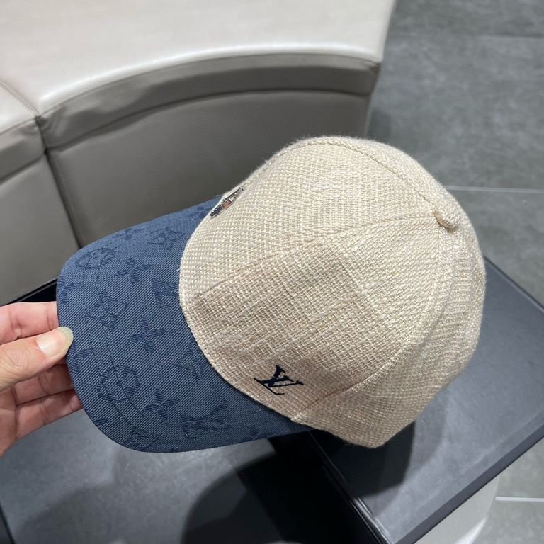 LV (Louis Vuitton) new original single baseball cap, old flower splicing, 11 open mold customized, original denim fabric   counter old flower leather, meticulous and perfect workmanship, superb quality, the base head cir