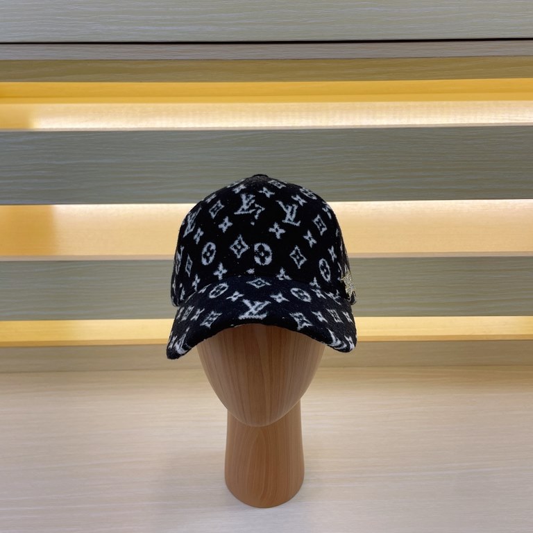 LV (Louis Vuitton) new duck tongue cap, tweed baseball cap, 100% wool fabric  % Haute Couture, head circumference 57cm