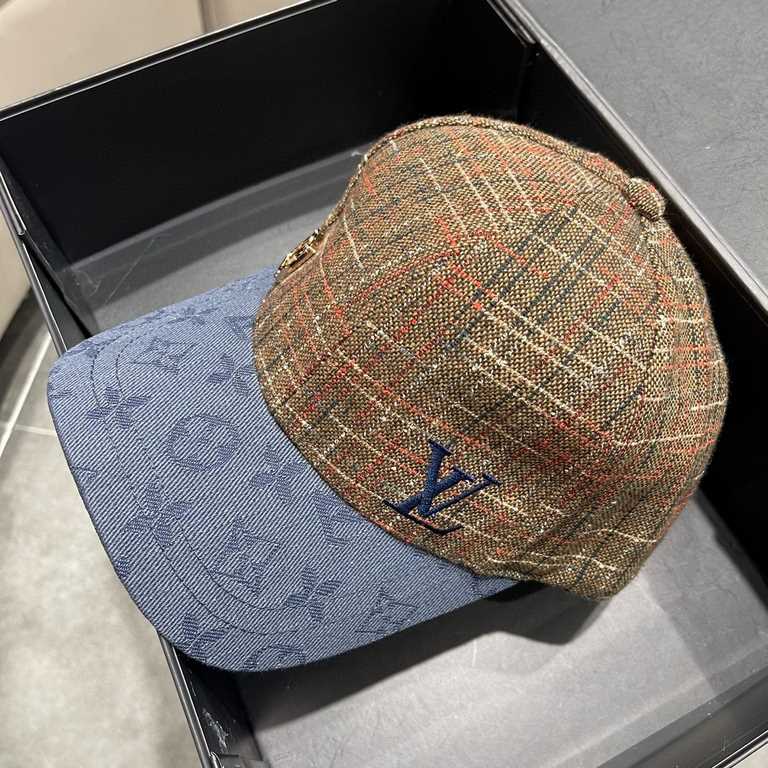 LV (Louis Vuitton) new original single baseball cap, old flower splicing, 11 open mold customized, original denim fabric   counter old flower leather, meticulous and perfect workmanship, superb quality, the base head cir