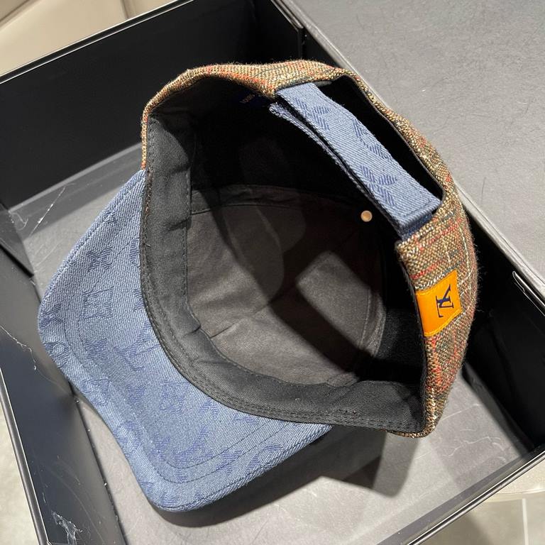 LV (Louis Vuitton) new original single baseball cap, old flower splicing, 11 open mold customized, original denim fabric   counter old flower leather, meticulous and perfect workmanship, superb quality, the base head cir