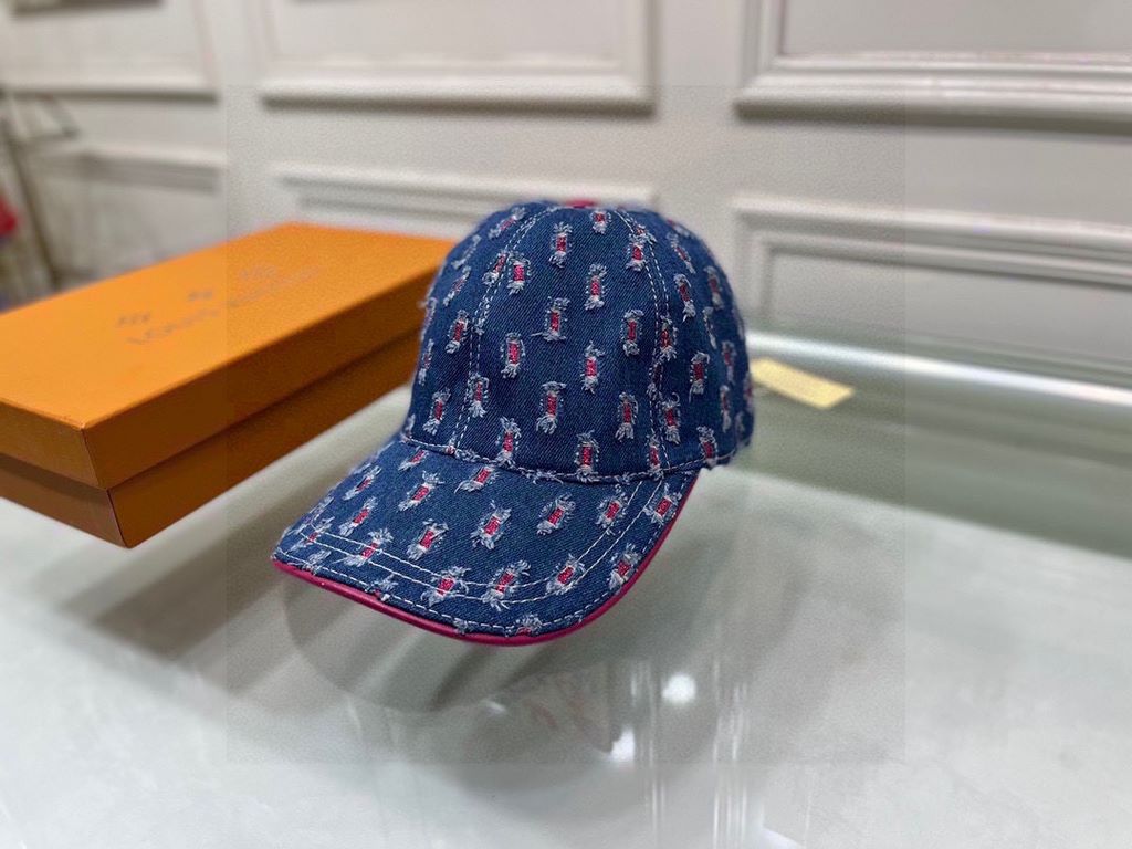 The original denim fabric   head layer cowhide, lightweight.With box cloth bag, LV (Louis Vuitton) original single baseball cap, color diamond denim, counter 11 open mold customized, original denim fabric   head layer co