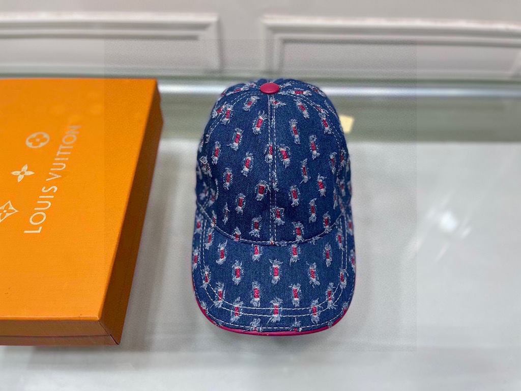 The original denim fabric   head layer cowhide, lightweight.With box cloth bag, LV (Louis Vuitton) original single baseball cap, color diamond denim, counter 11 open mold customized, original denim fabric   head layer co