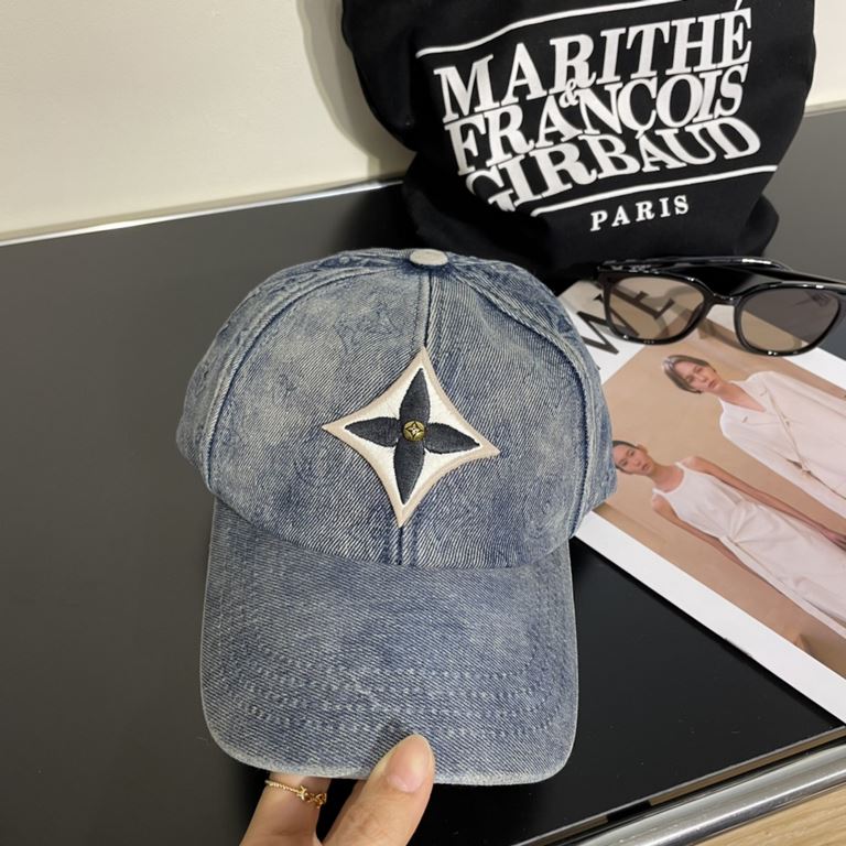 LV Louis Vuitton new denim embroidered baseball capHot technology upgrades, washed cowboy style street style fullMore in line with the style of the current fashion little brother and sister, airport street shooting super