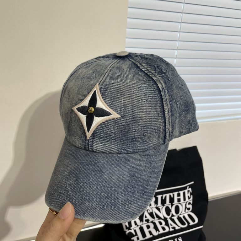 LV Louis Vuitton new denim embroidered baseball capHot technology upgrades, washed cowboy style street style fullMore in line with the style of the current fashion little brother and sister, airport street shooting super