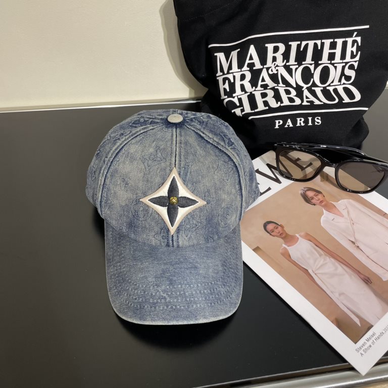 LV Louis Vuitton new denim embroidered baseball capHot technology upgrades, washed cowboy style street style fullMore in line with the style of the current fashion little brother and sister, airport street shooting super