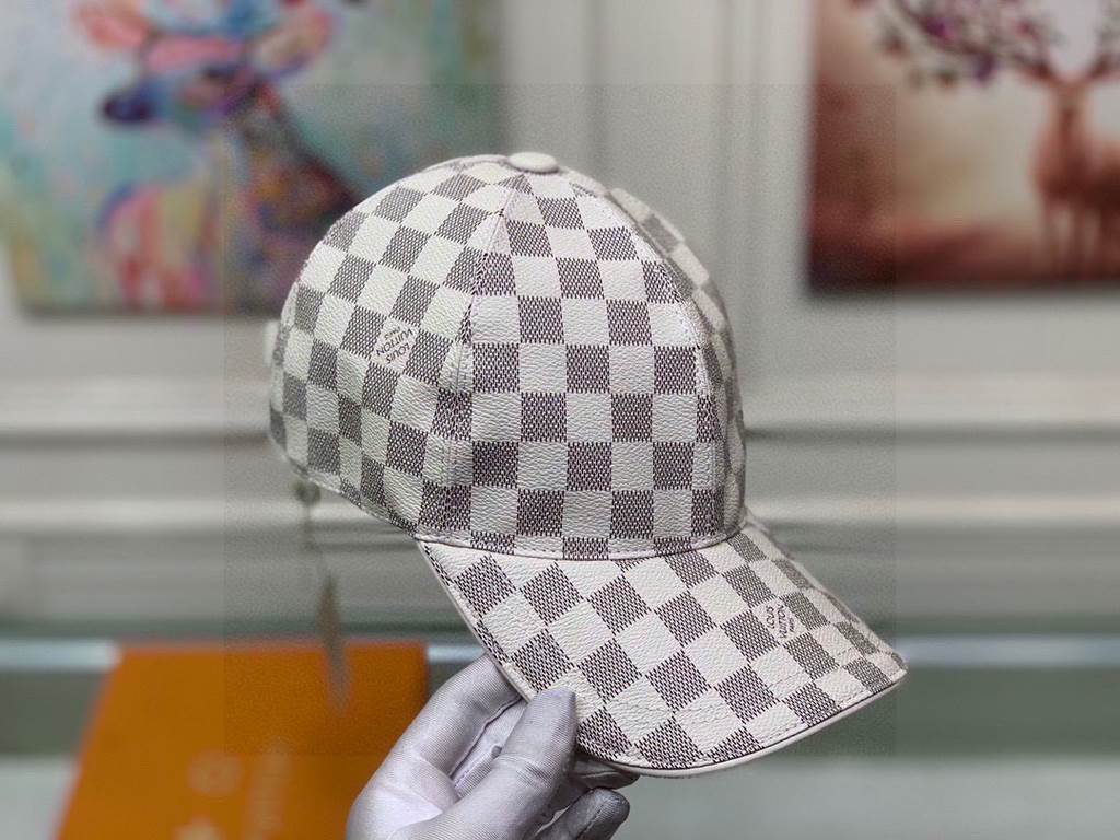 LV Louis Vuitton classic original single baseball cap, classic pu white latticeWith packaging cloth bag, LV Louis Vuitton classic original single baseball cap, classic pu white grid, 11 open mold customized, the original