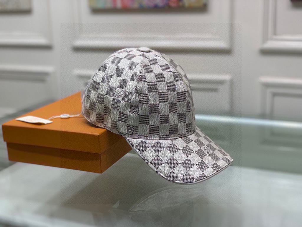 LV Louis Vuitton classic original single baseball cap, classic pu white latticeWith packaging cloth bag, LV Louis Vuitton classic original single baseball cap, classic pu white grid, 11 open mold customized, the original