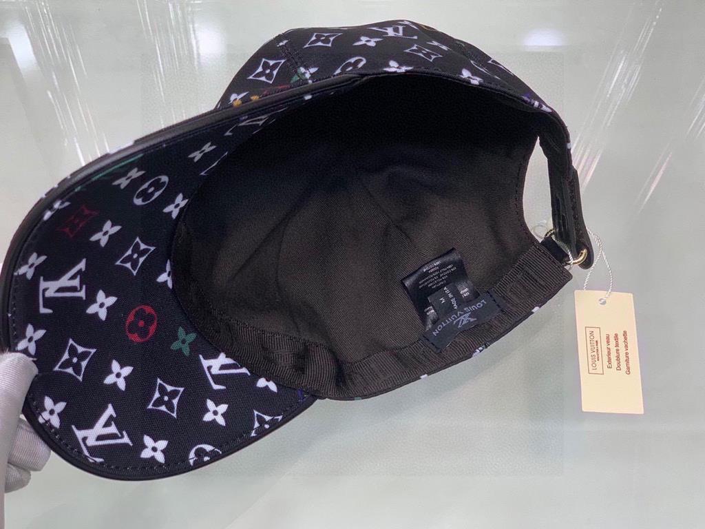 New model shipments! With box cloth bag, LV Louis Vuitton new original single baseball cap, colorful printing, counter 11 open mold customized, original canvas material   head layer cowhide, cotton lining, light and brea