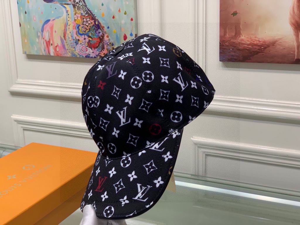 New model shipments! With box cloth bag, LV Louis Vuitton new original single baseball cap, colorful printing, counter 11 open mold customized, original canvas material   head layer cowhide, cotton lining, light and brea