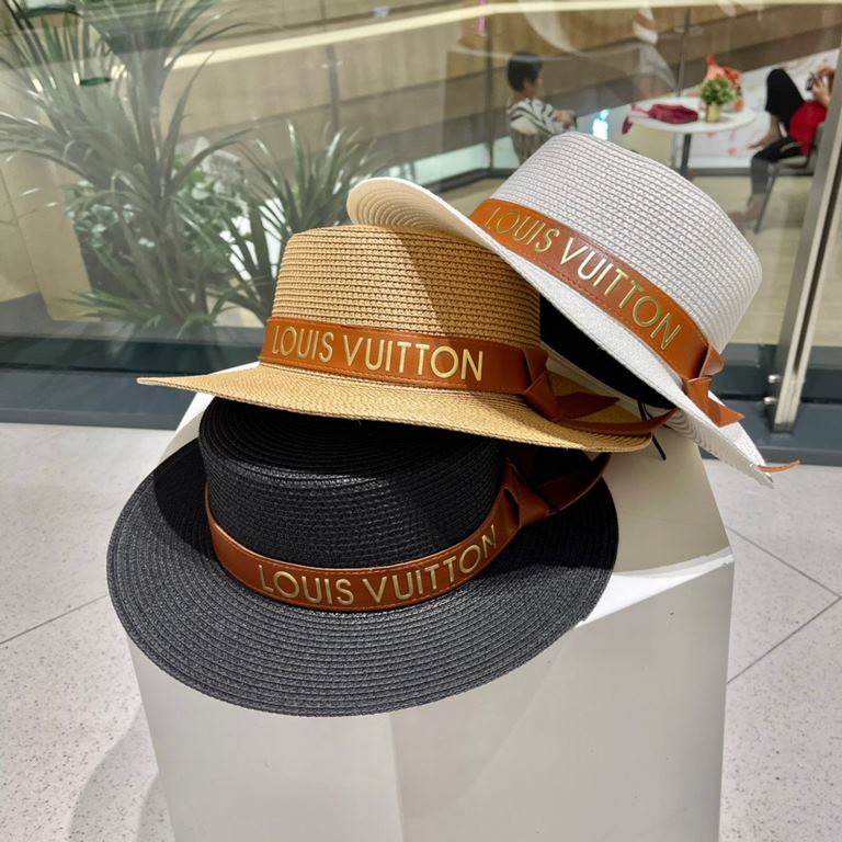 [LV Louis Vuitton] 2023 new small fragrance vacation style flat straw hat, travel essential, super good with, hurry to get!